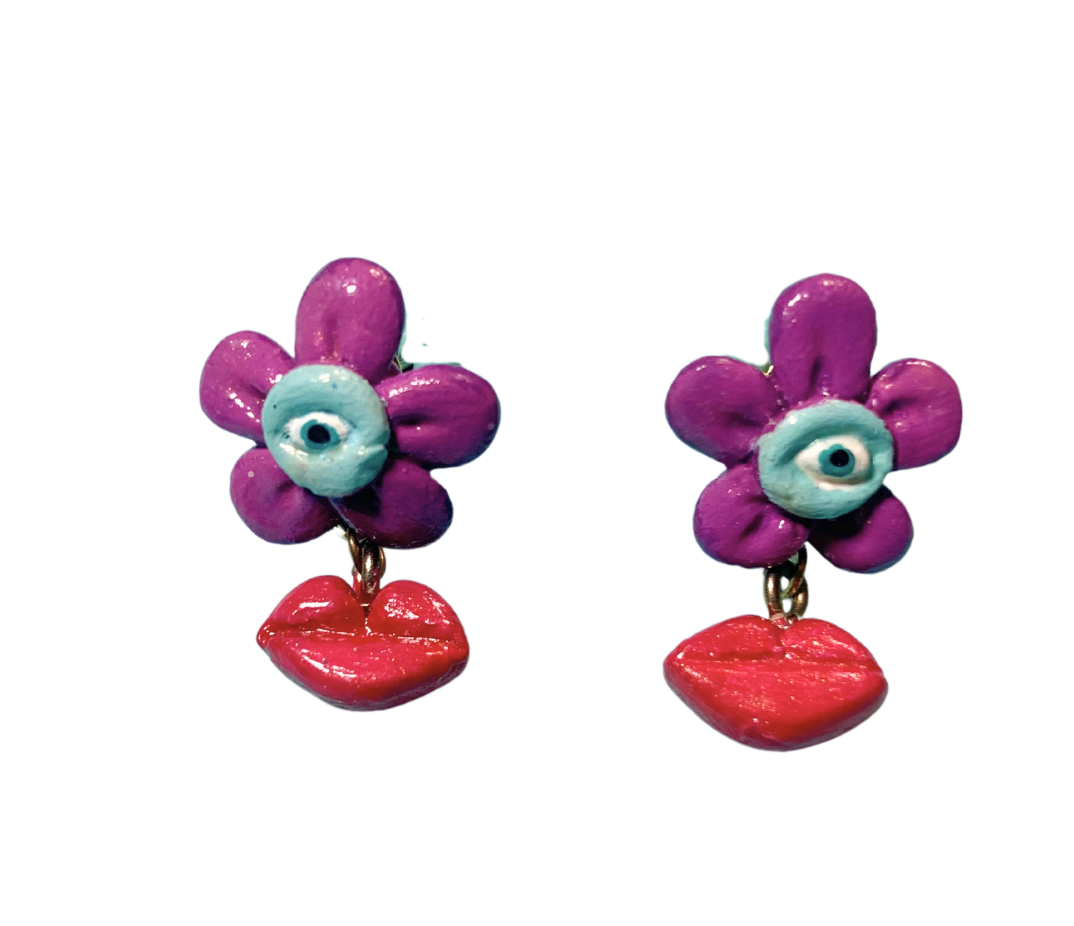 Flower and Lips Earrings